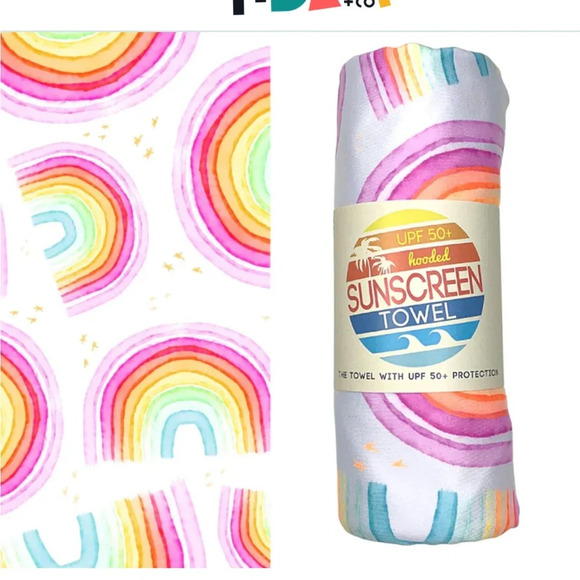 Luv Bug UPF 50+ Sunscreen Towel with Hood Rainbow - Picture 1 of 5